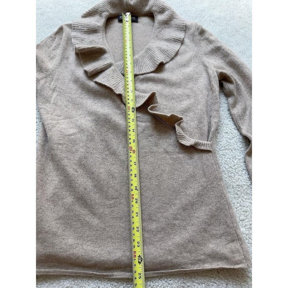 Jones New York 100% Cashmere V-Neck Ruffle 7/8 Sleeve Sweater M Sand/ Nude - Picture 5 of 7
